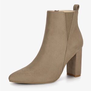 Elegant Tan Pointed Toe Zipper Block Heel Ankle Chelsea Boots